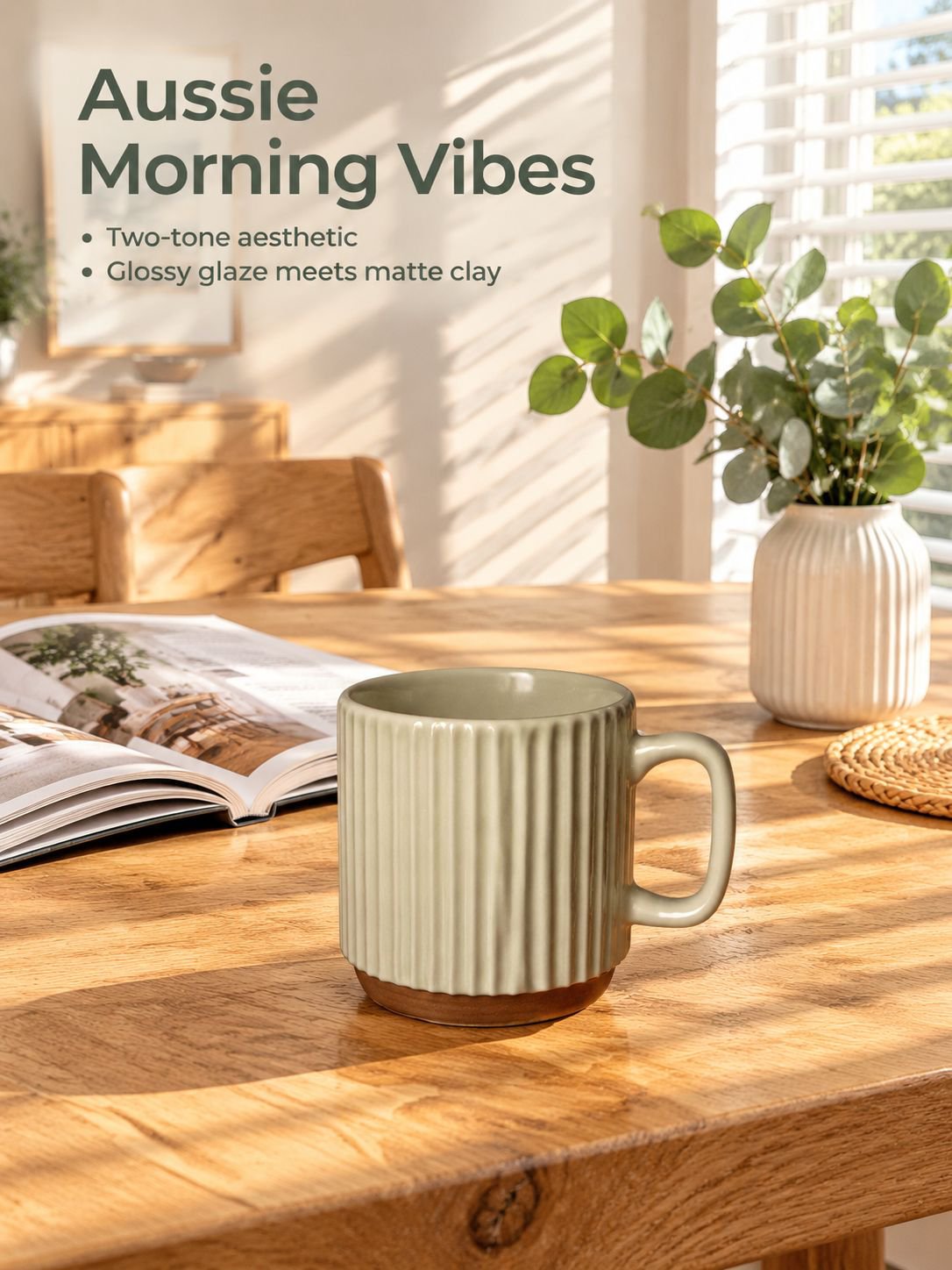 Retro beige vertical stripe stacking mug