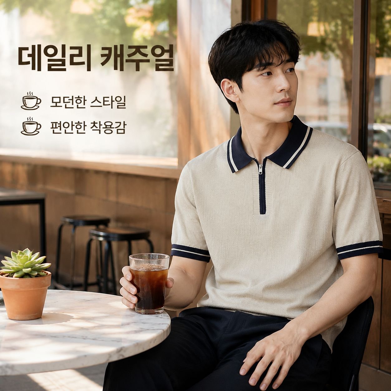 남성용 아이스 실크 컬러 블록 지퍼 폴로 반팔 셔츠