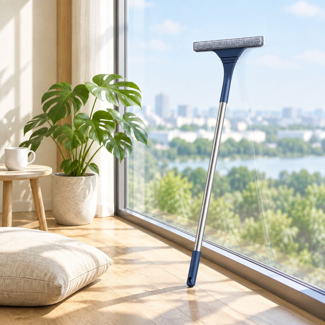 高層ビル専用両面窓拭き器 伸縮ポール付きガラス清掃ツール