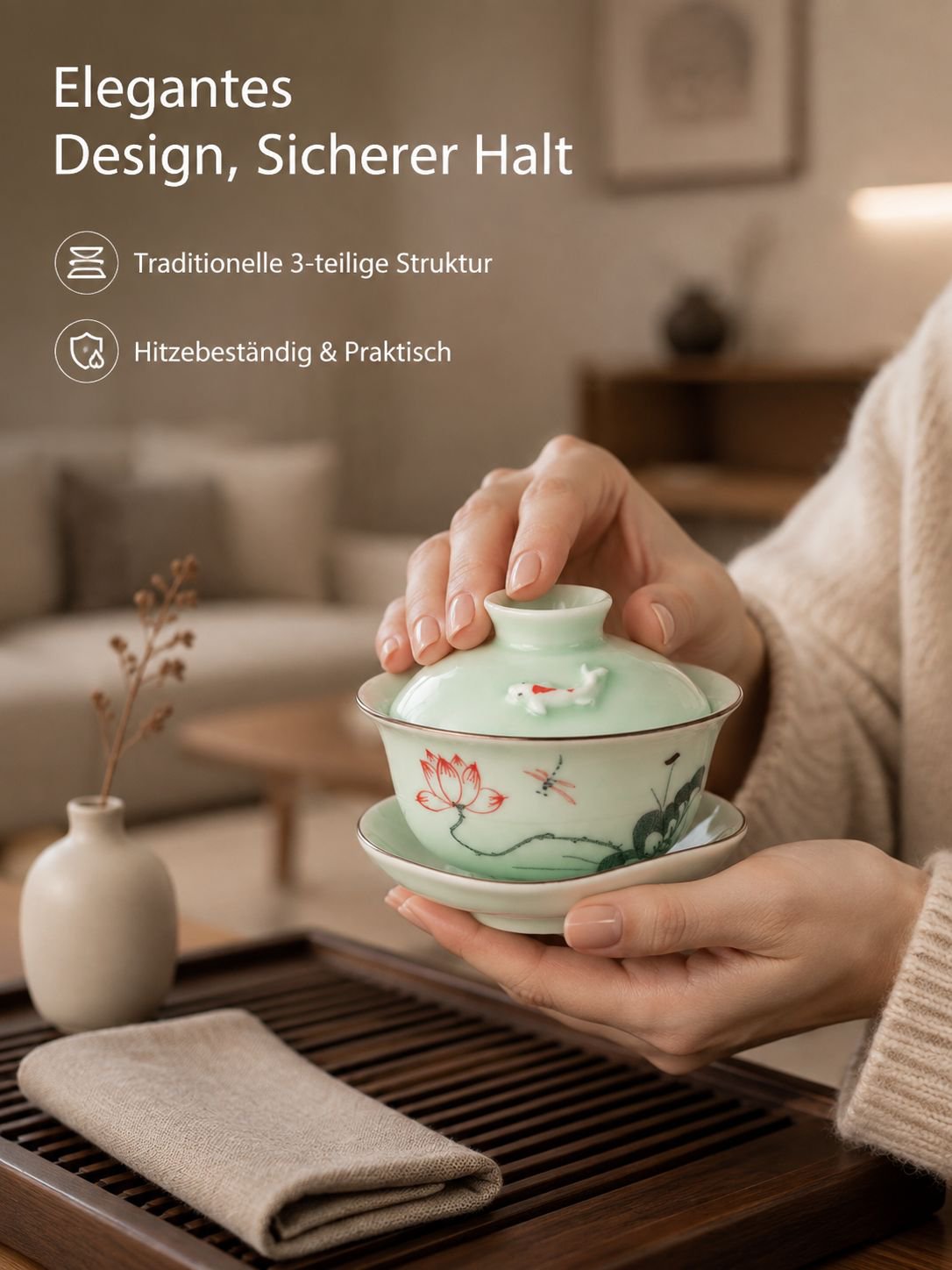 Celadon Teeschale mit Deckel, Keramiktasse