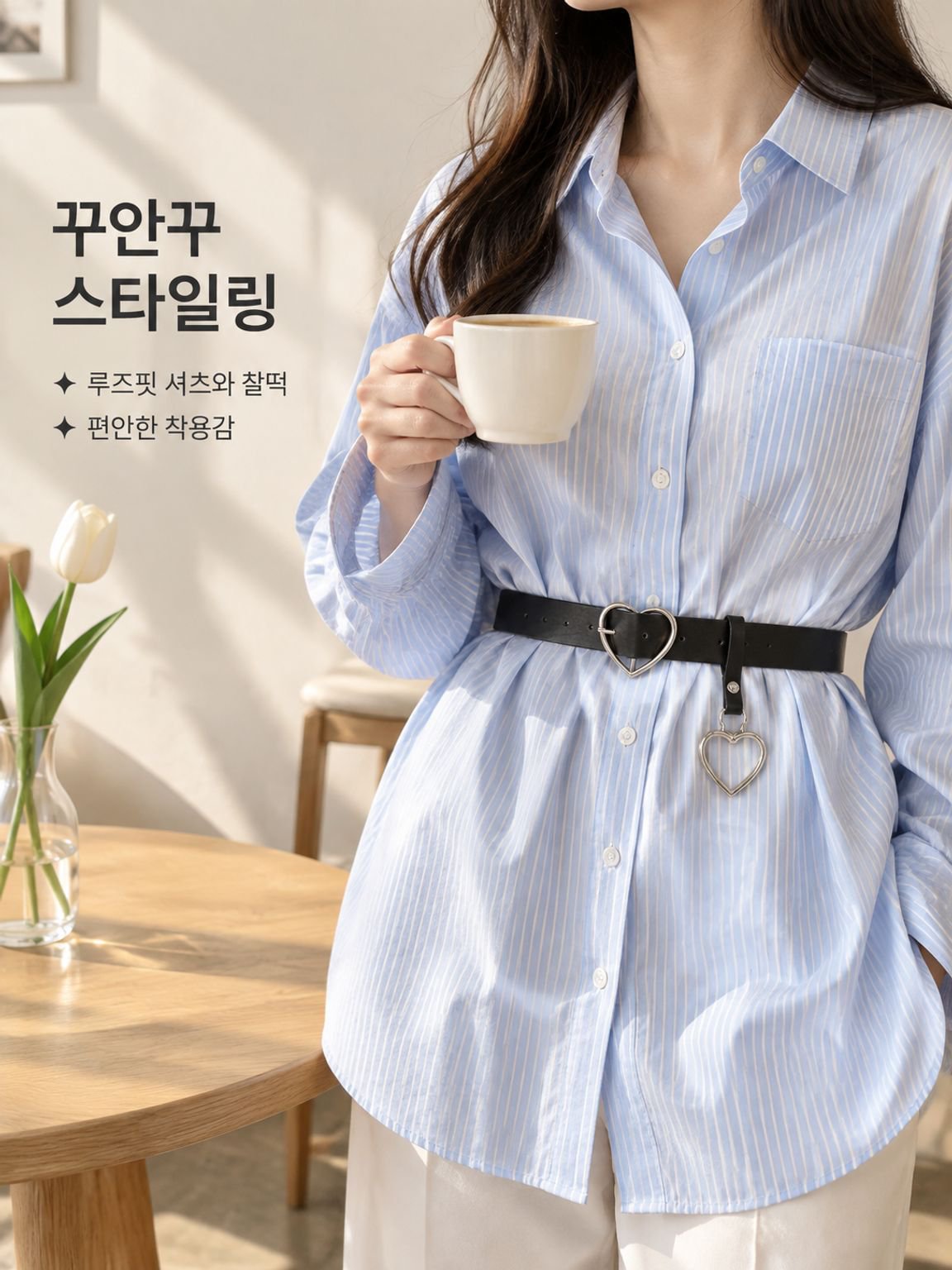 한국식 심플 하트 버클 여성 장식 벨트