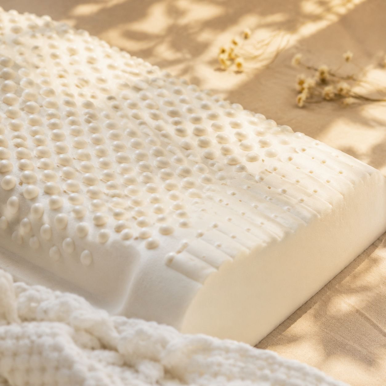 Detalle de la textura ondulada de la almohada de látex