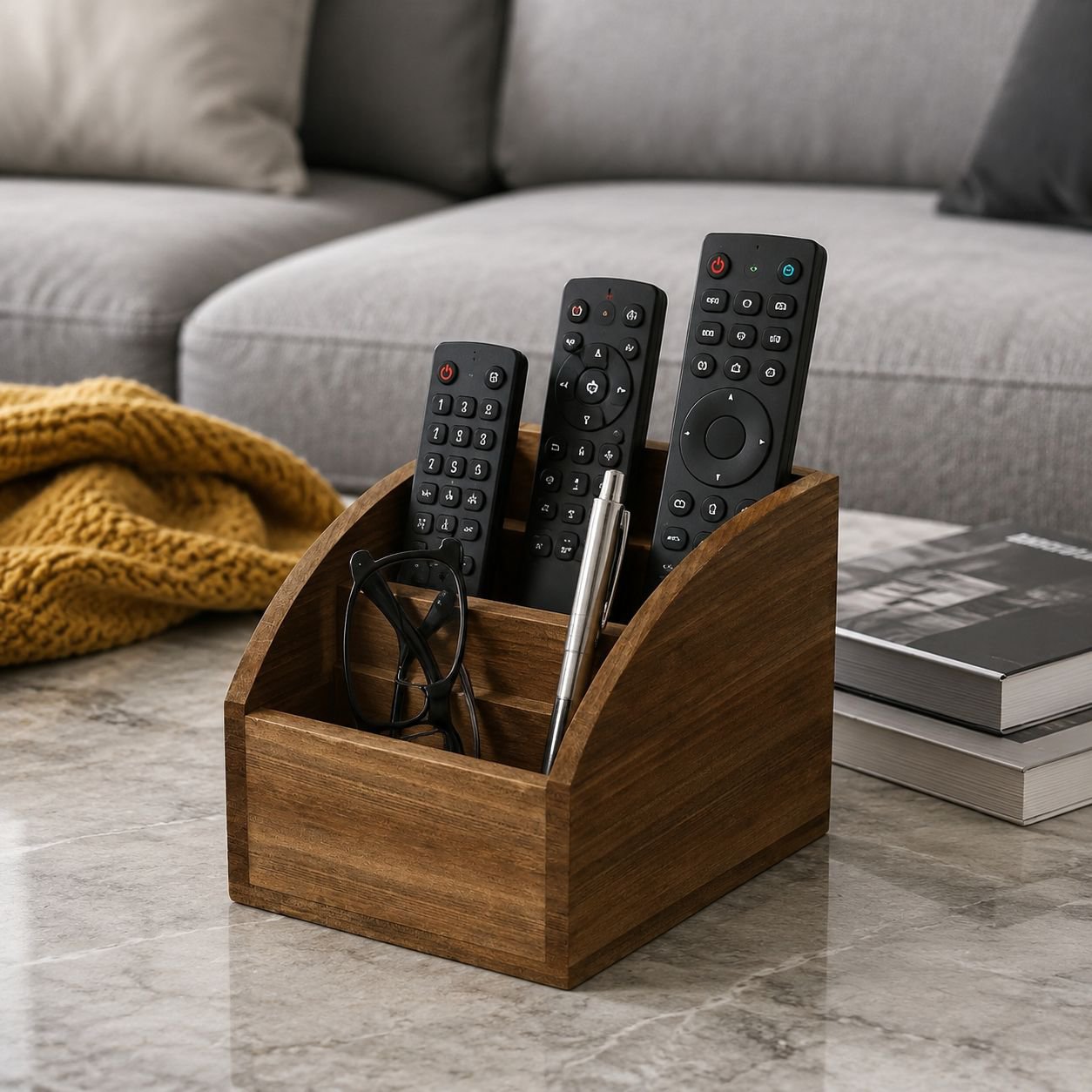 Organizador de mandos de madera multifuncional, estilo moderno