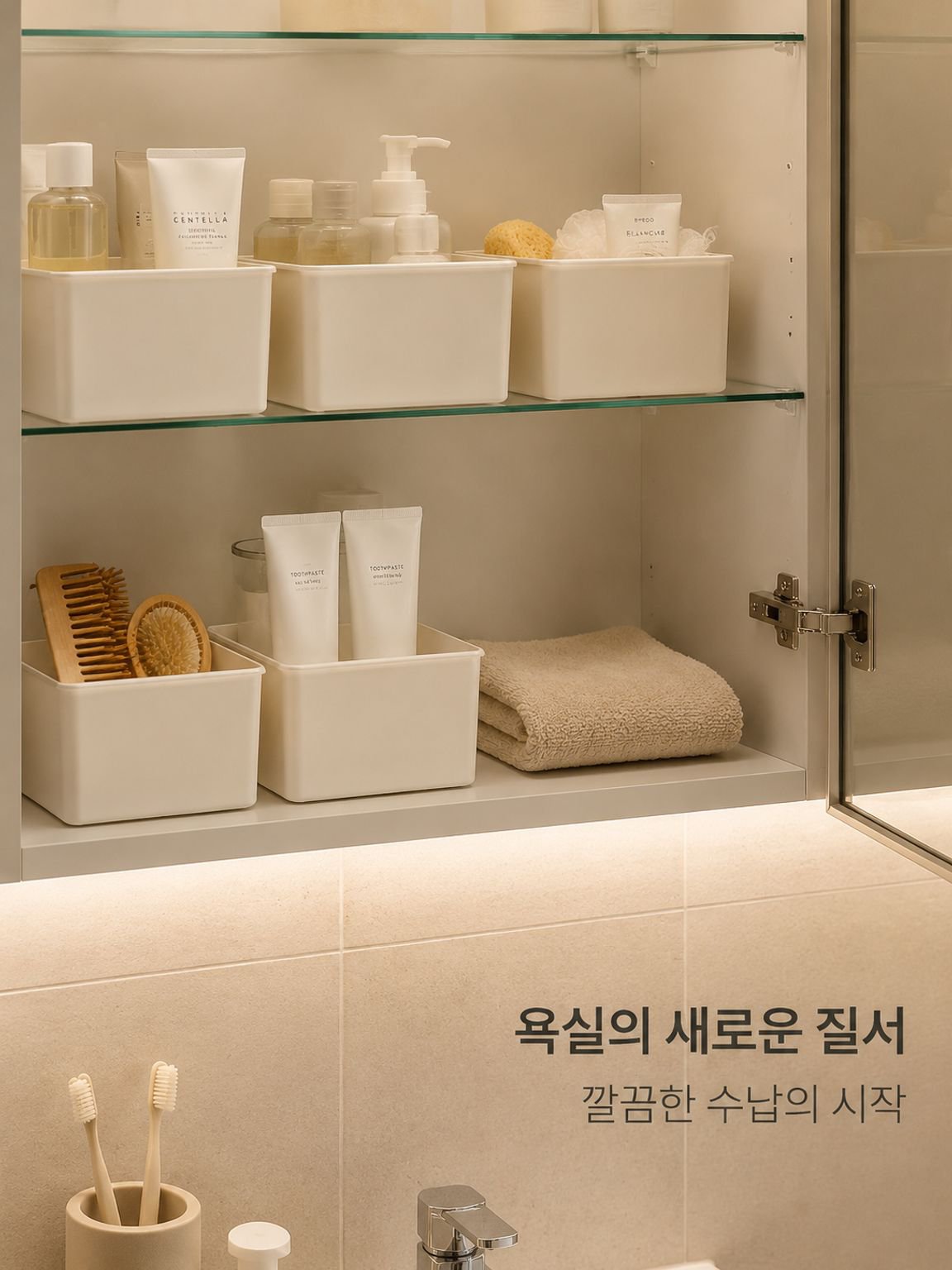 수납함이 책상 공간을 효율적으로 활용하는 장면