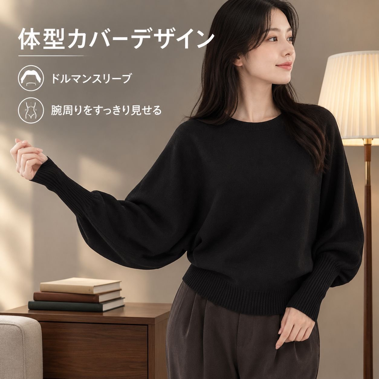 レディース オフショルダーニットセーター（リラックスフィット）