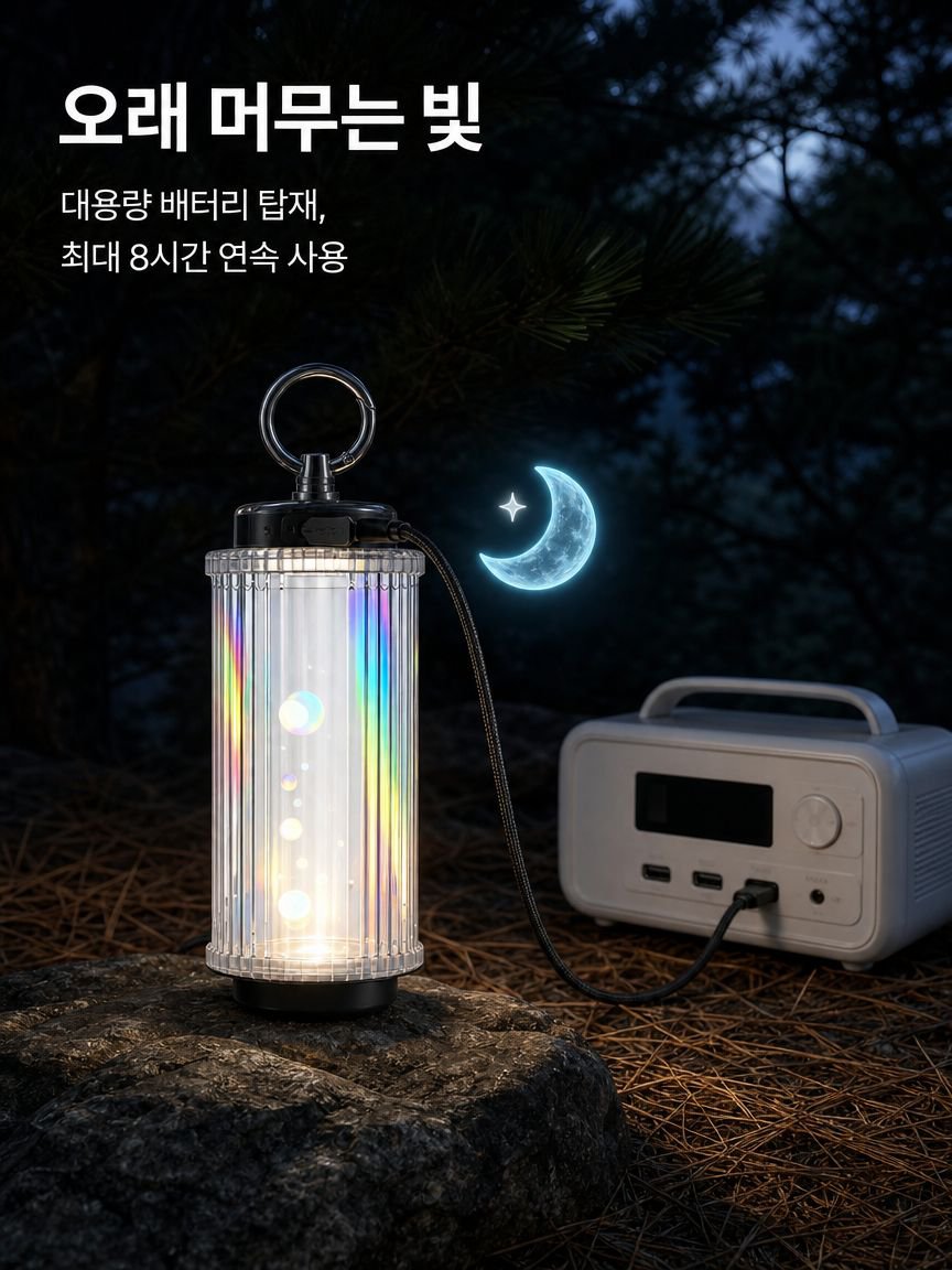 피크닉 테이블 위 캠핑 무드등