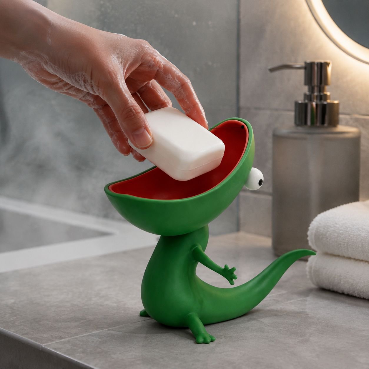 グリーンカラーの3Dプリントトカゲ石鹸箱