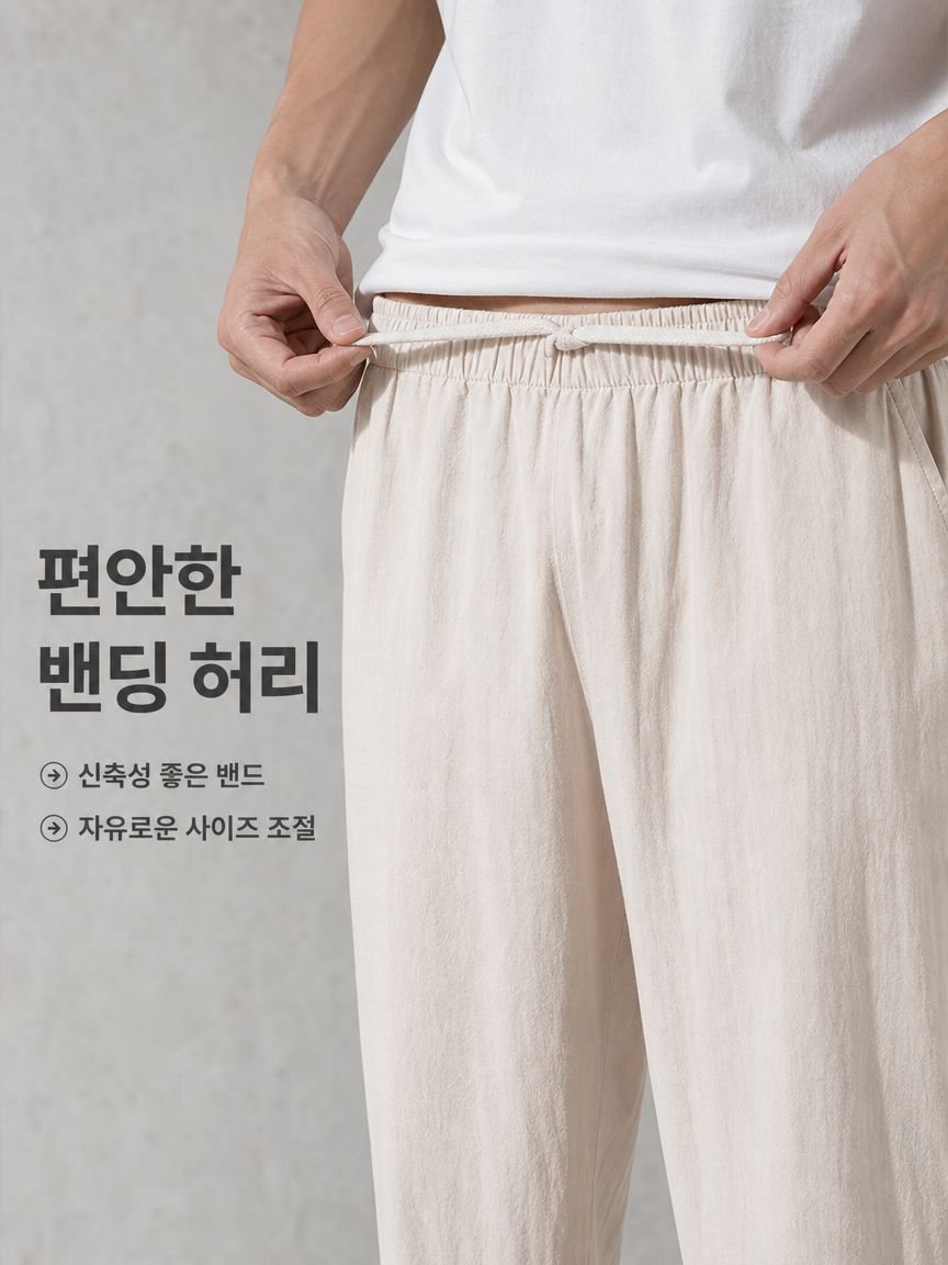 여름 남성용 면마 7부 바지 일본 스타일 루즈핏 캐주얼 팬츠