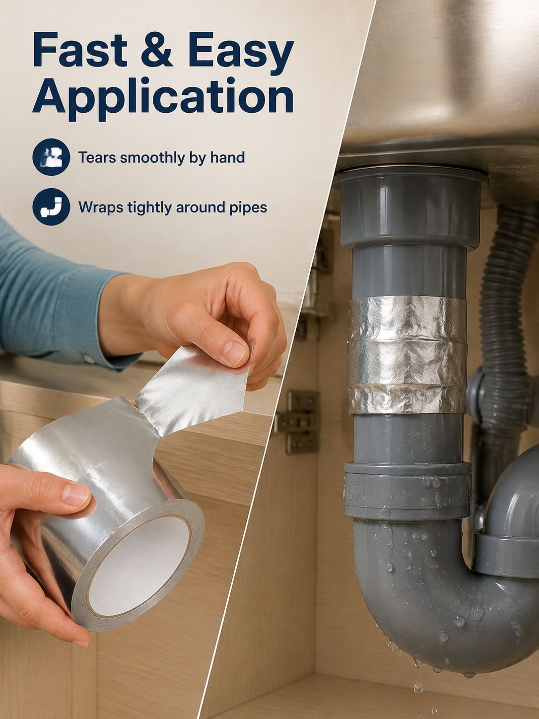 Multi-purpose repair tape applied to a broken appliance