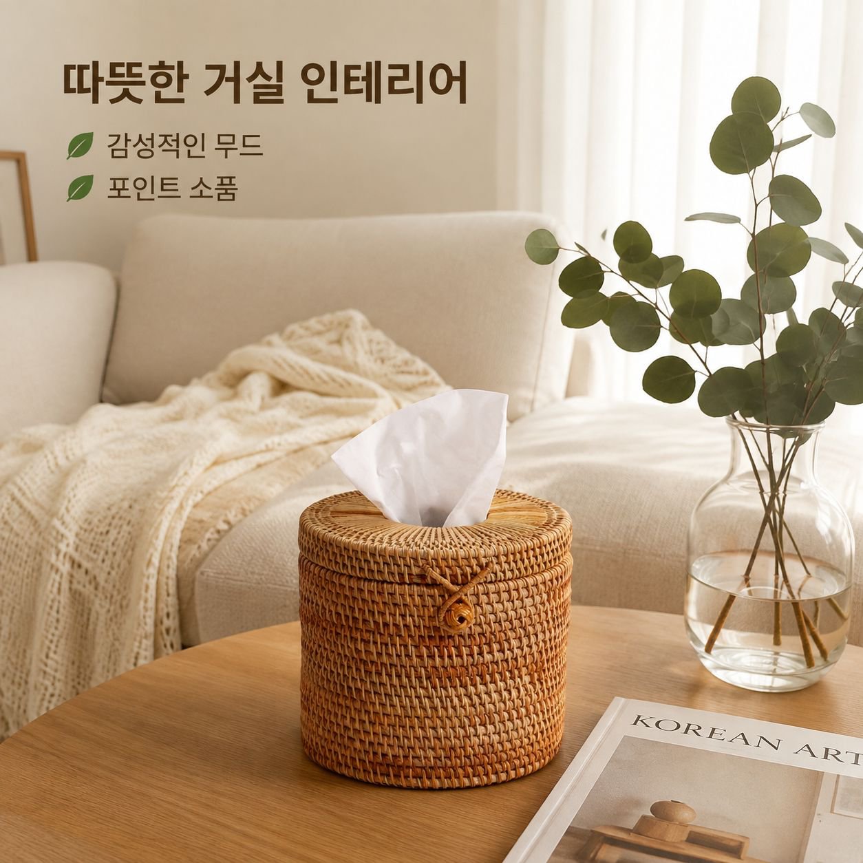 뚱크 라탄 휴지케이스 원형