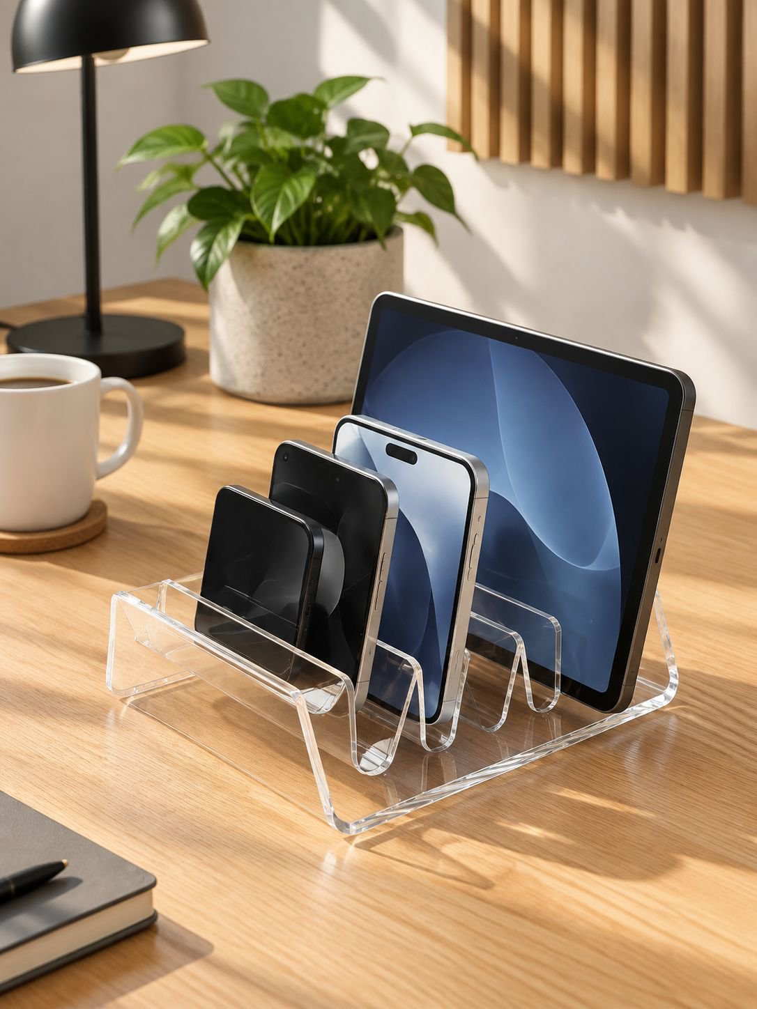Acryl Handy Organizer mit Fächern, Desktop Ladestation für mehrere Handys