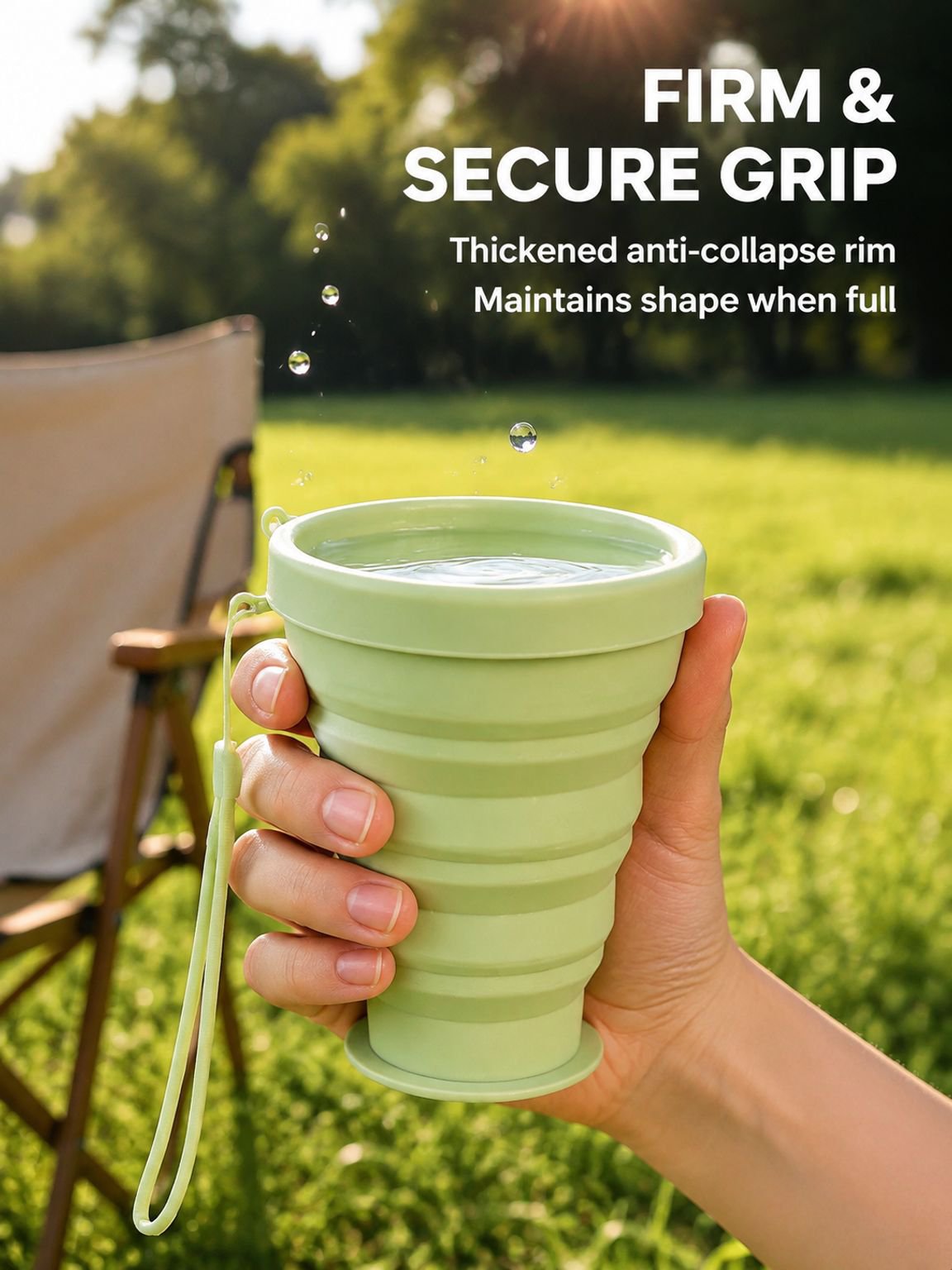 Compact silicone cup unfolded for use