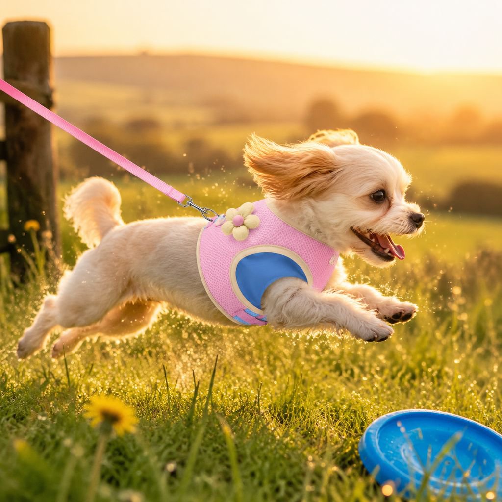 Dog leash, dopamine-enhancing color-blocked harness, breathable and lightweight harness for small do
