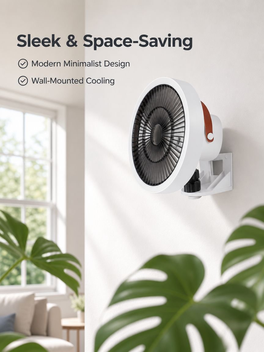 Wall Mounted Fan No-Drill with LED Light 3-in-1 Remote Wireless Auto Oscillation