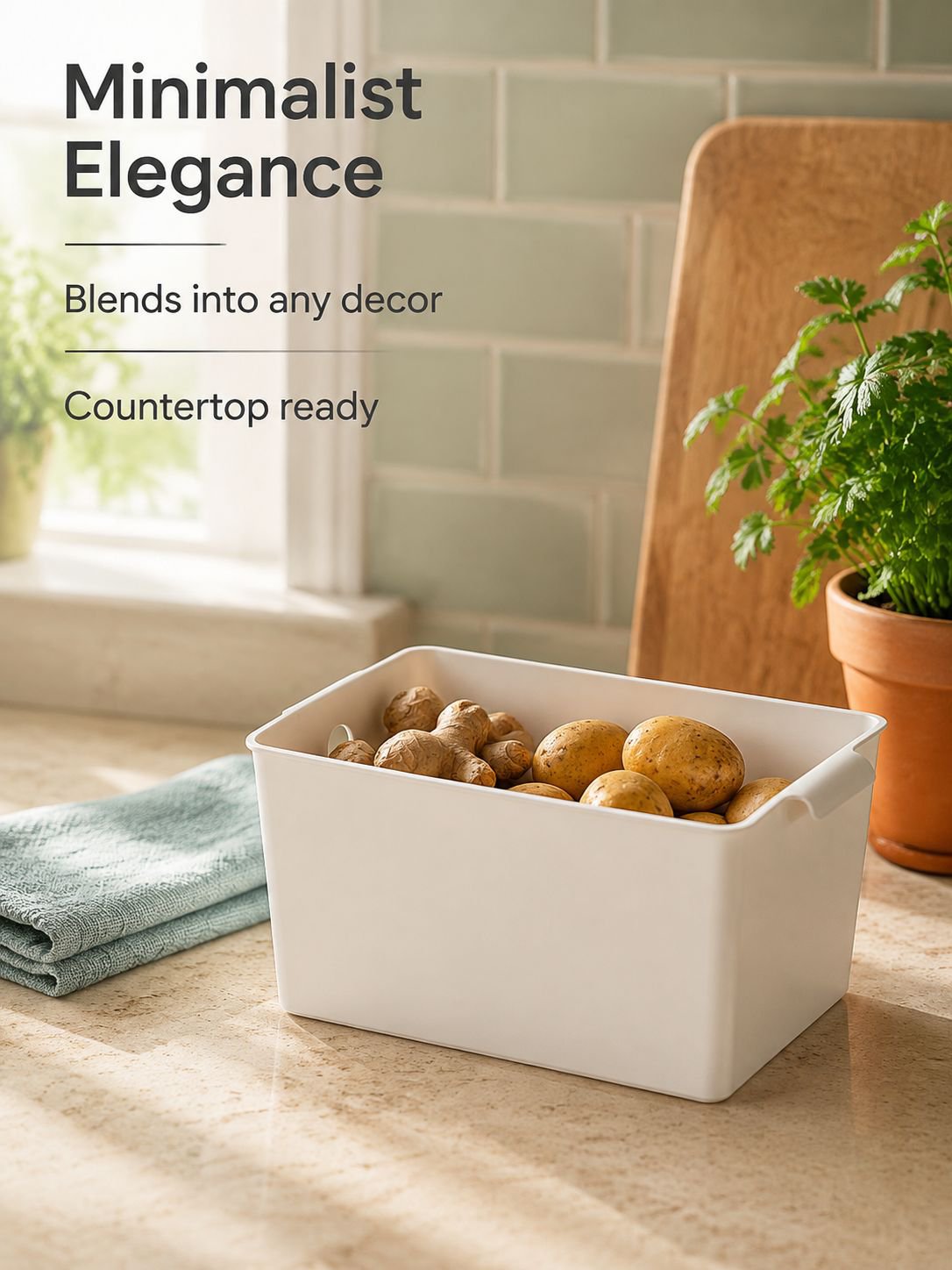 Modern rectangular storage container for workspace