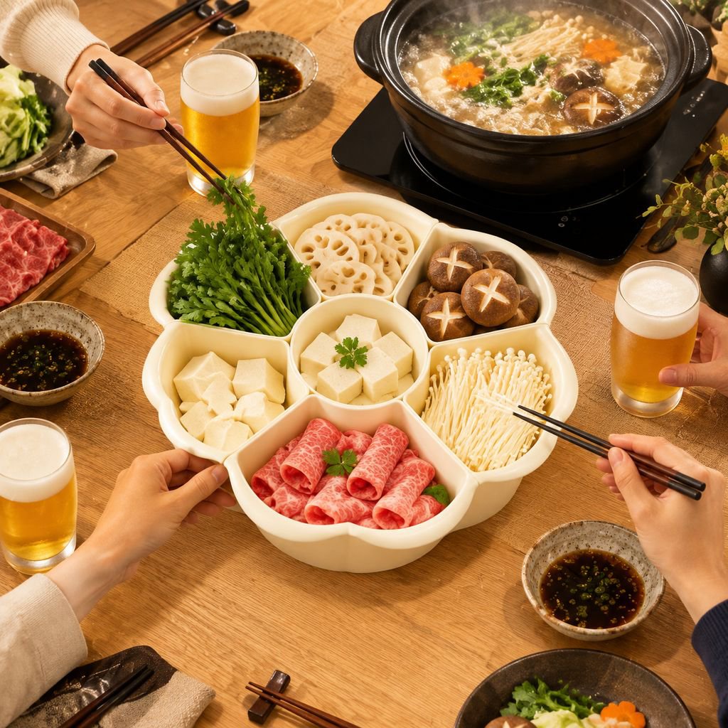 仕切り付き回転式ホットポット野菜皿、二層構造の特殊プラスチック製多機能丸型サイドディッシュプレート（家庭や集まりに最適）