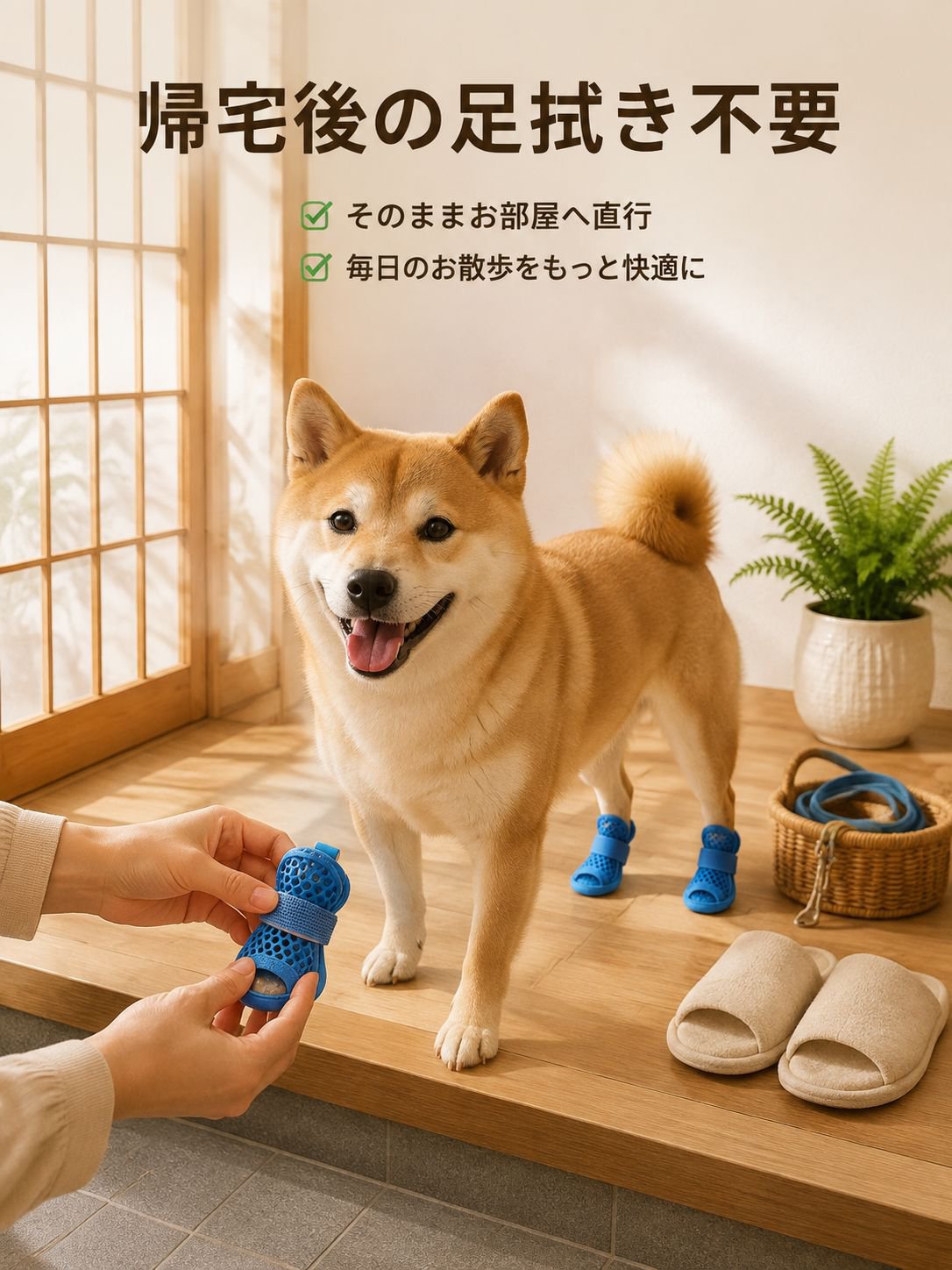 【夏の肉球保護＆足拭きゼロ】3秒着脱・涼感ドッグシューズ