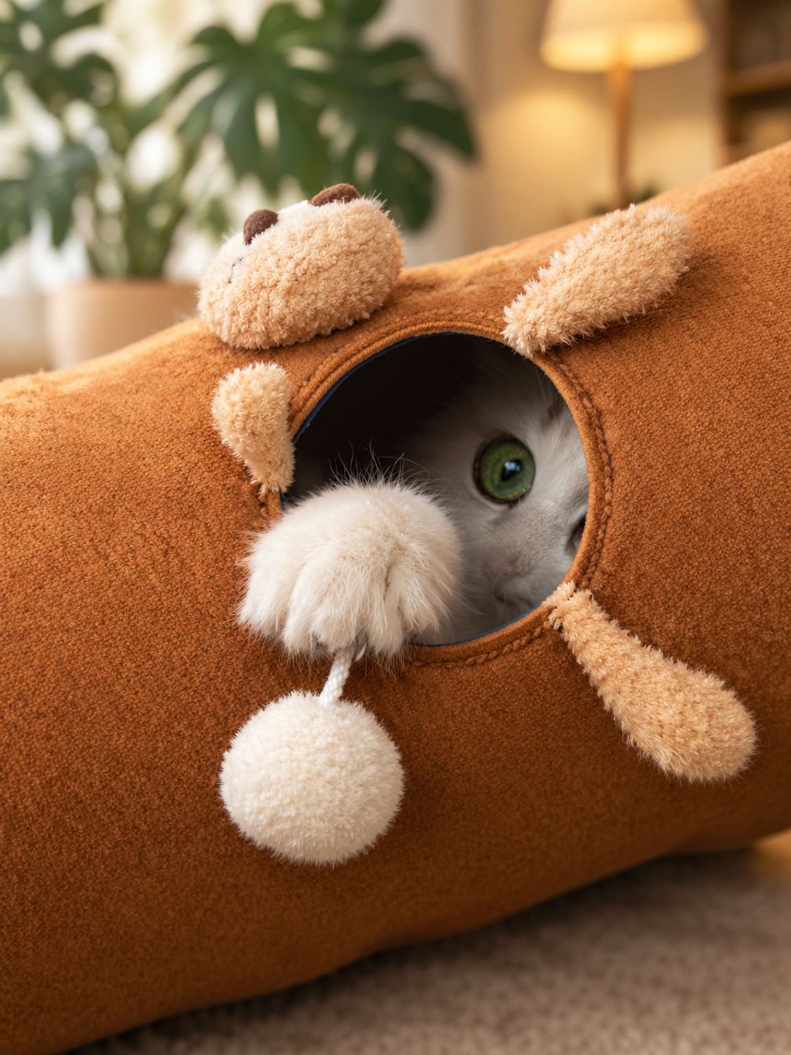 Gato jugando dentro de túnel de juego plegable