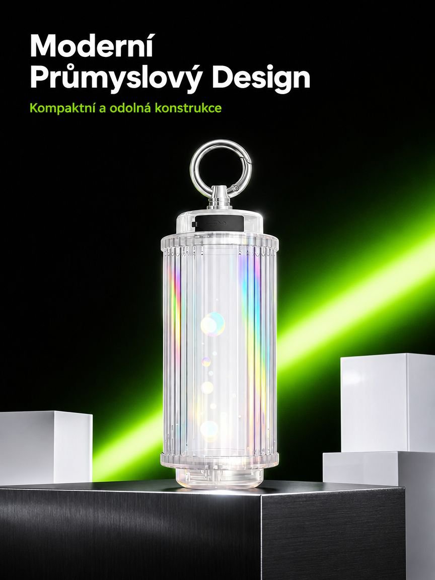 Venkovní kempingová lampa zavěšená ve stanu