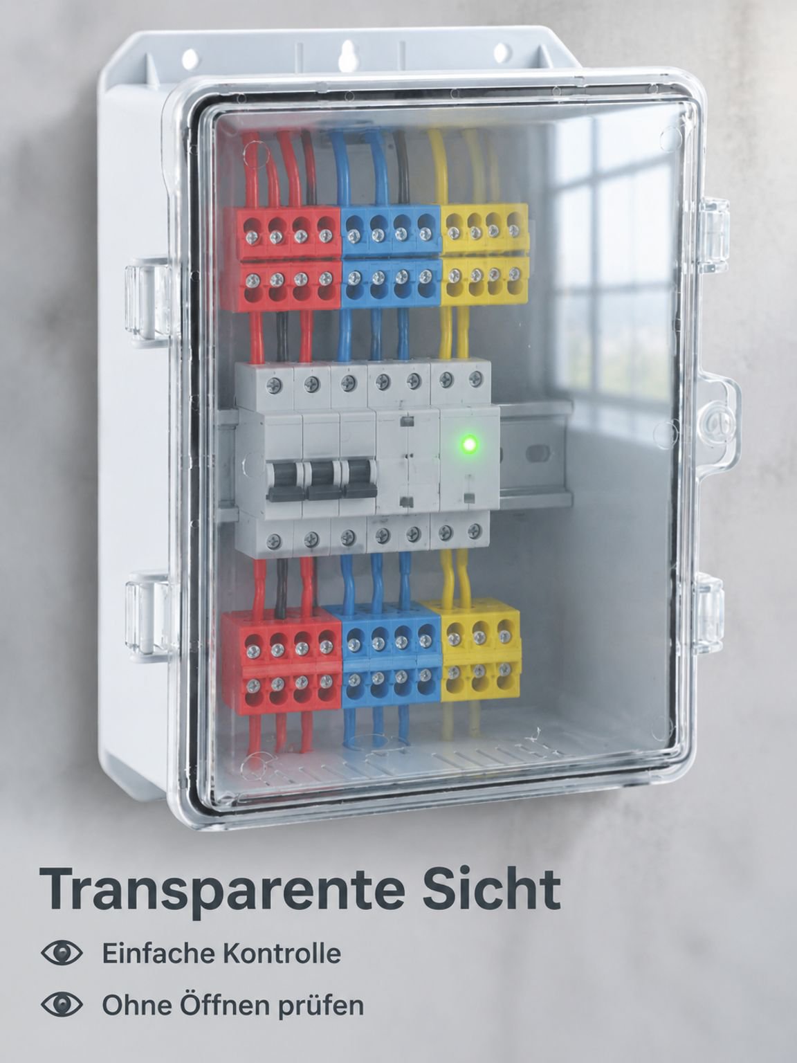 Wasserdichter Außenverteilerkasten aus Kunststoff mit Klappverschluss und transparenter Tür