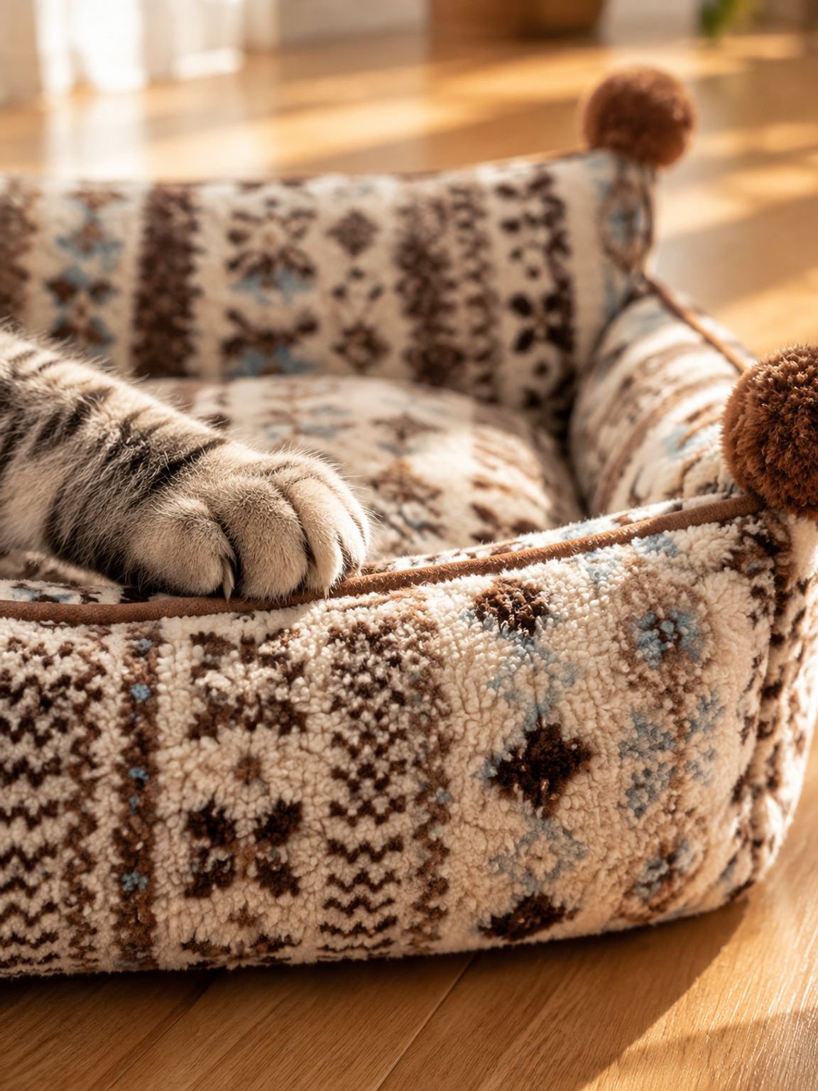 Warmer Haustier-Schlafplatz für Katzen auf einer Sofadecke