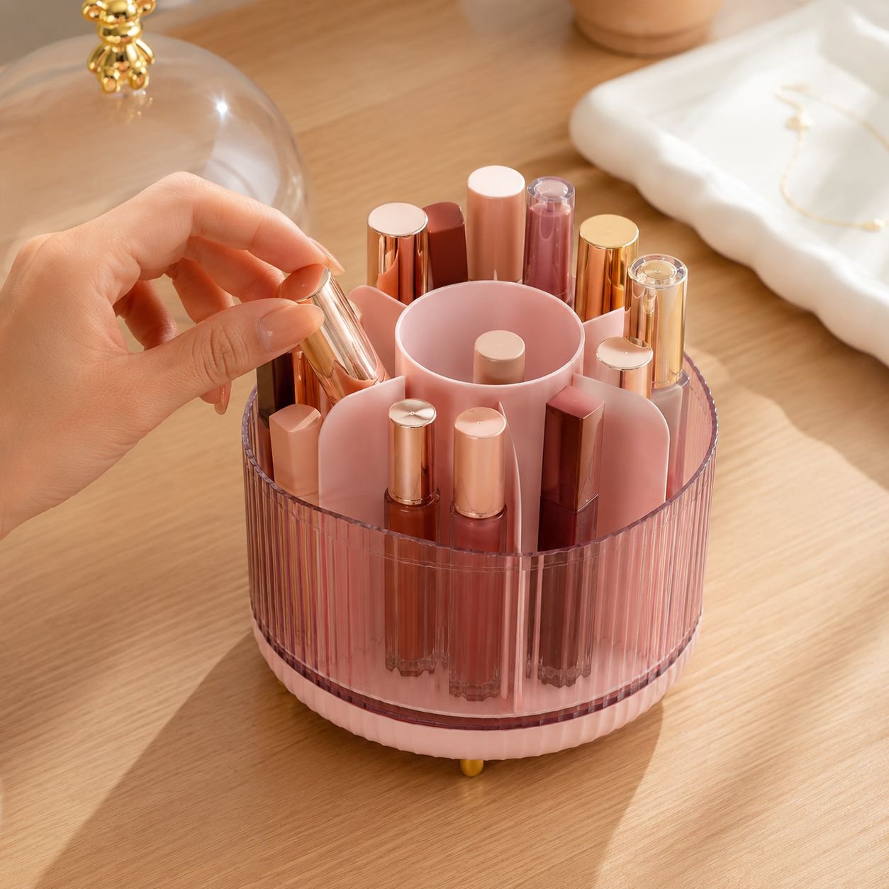 Makeup storage box with rotating feature