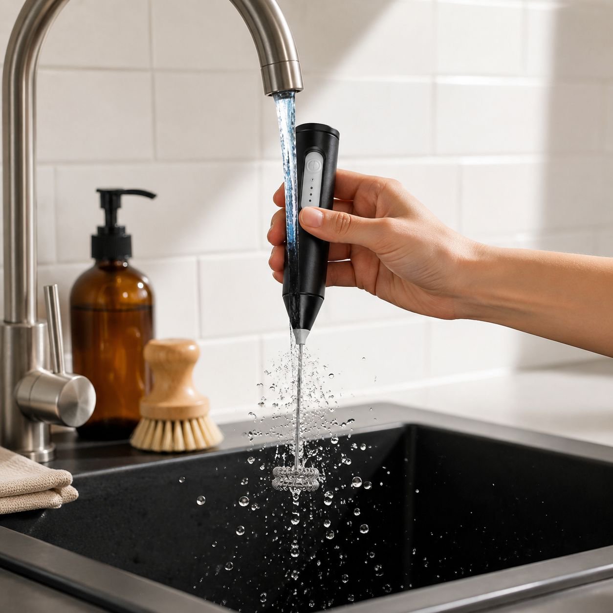 Making latte art with portable milk frother