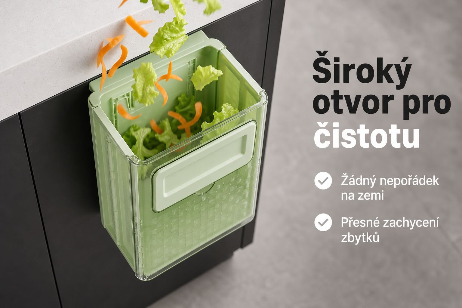 Praktický kuchyňský koš na odpadky v rozloženém stavu
