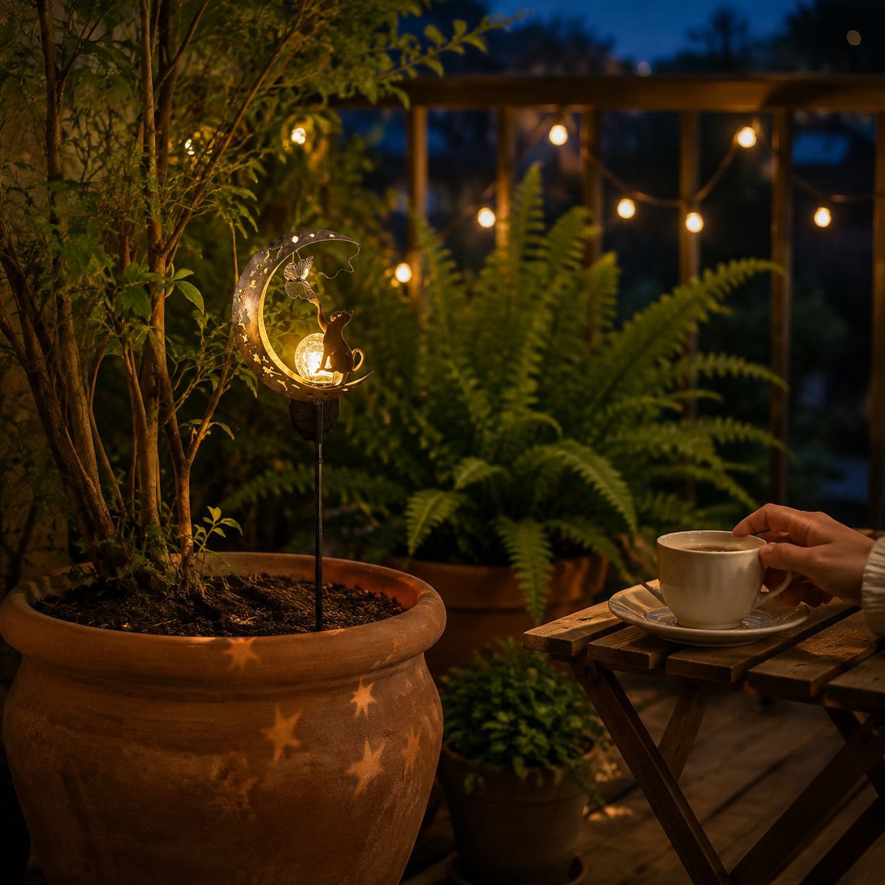 Solarlampe aus Eisen in Katzen-Mond-Design