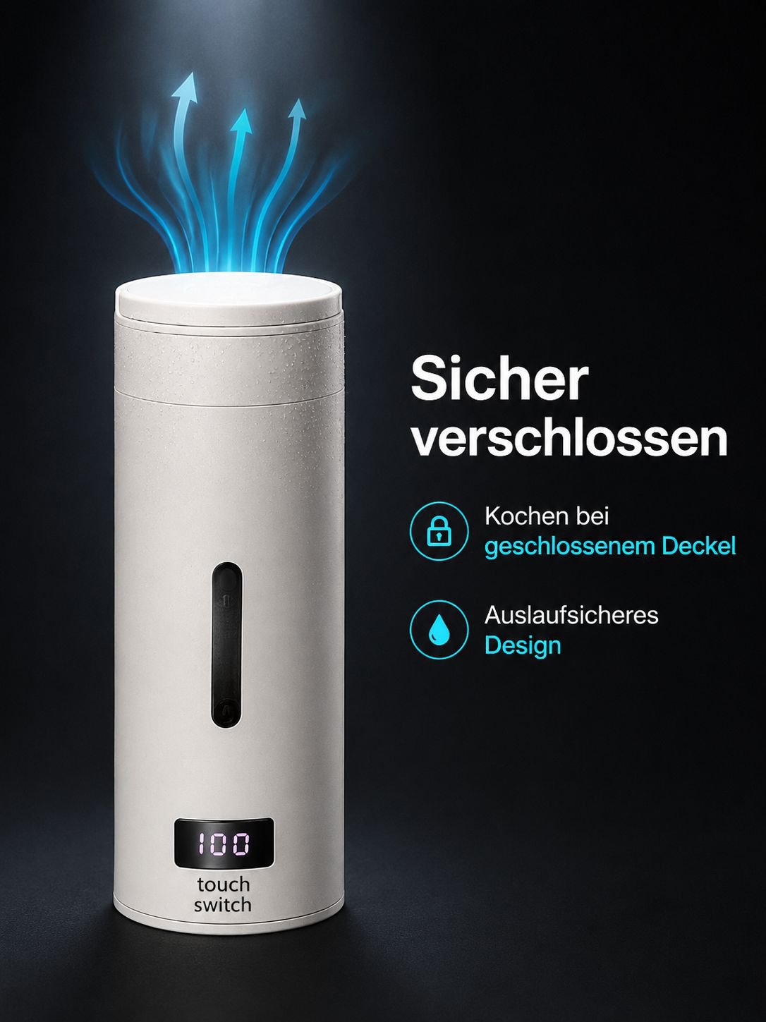 Sicherer und energiesparender Wasserkocher für unterwegs
