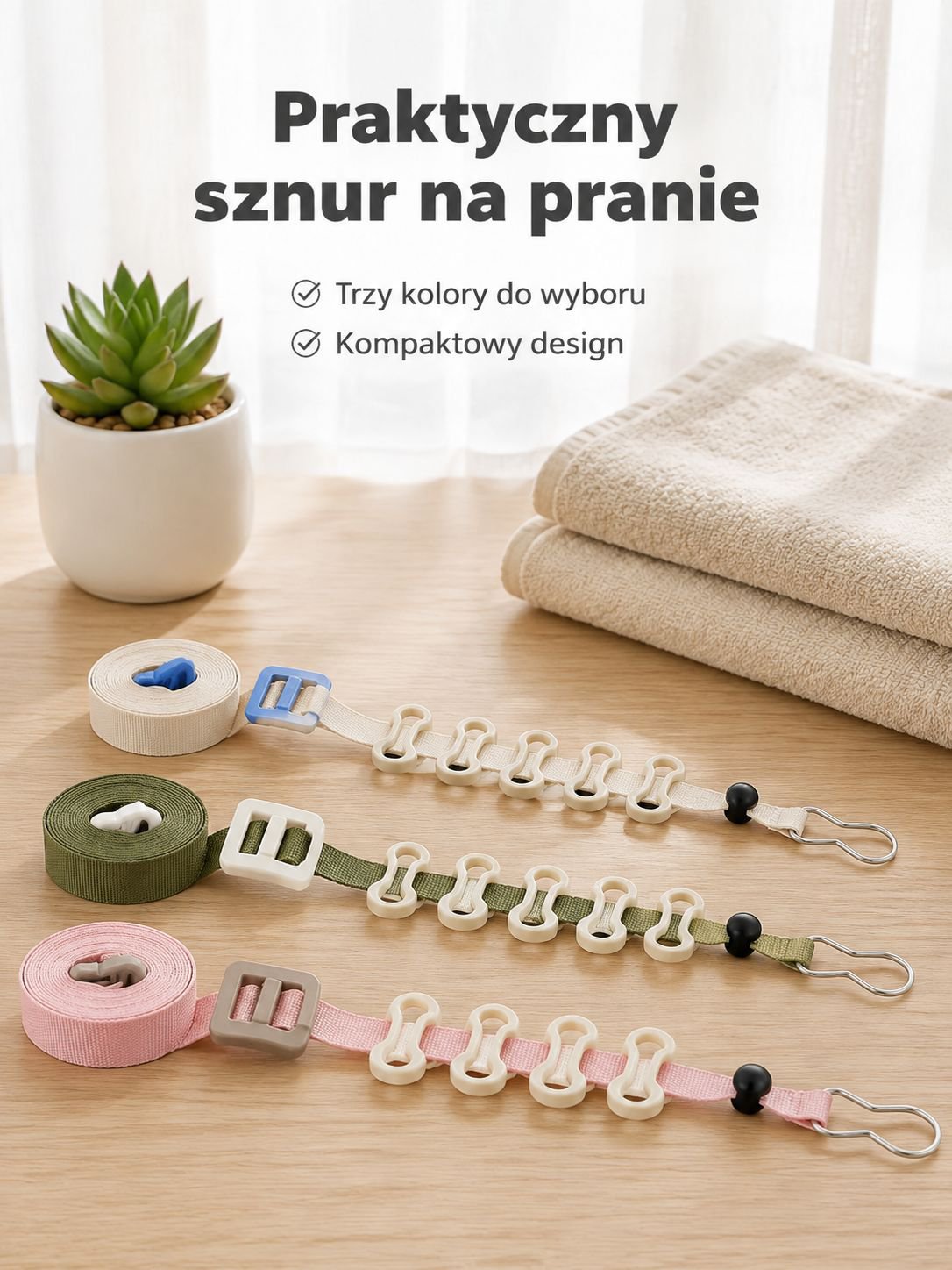 Regulowana, przenośna linka na pranie odporna na wiatr, bez wiercenia