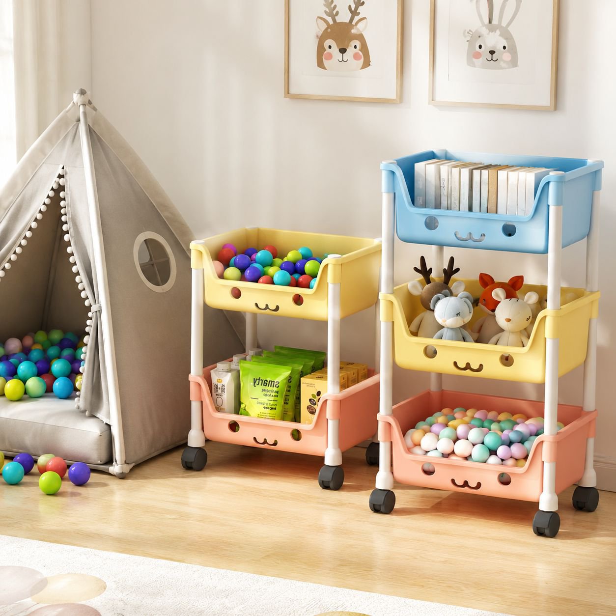 Space-saving mobile bookshelf for playroom
