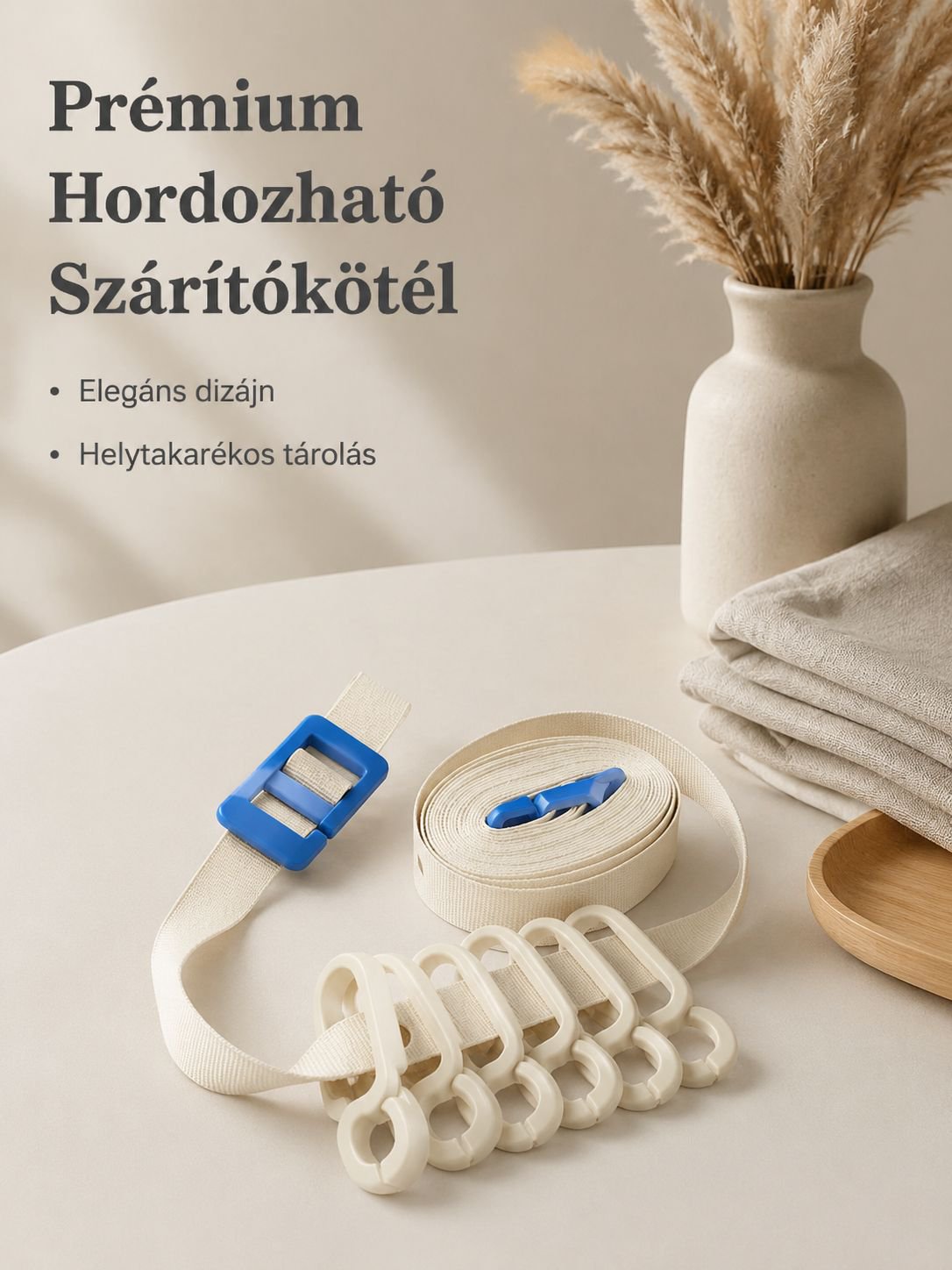 Hordozható, fúrás nélküli, állítható, szélálló szárítókötél