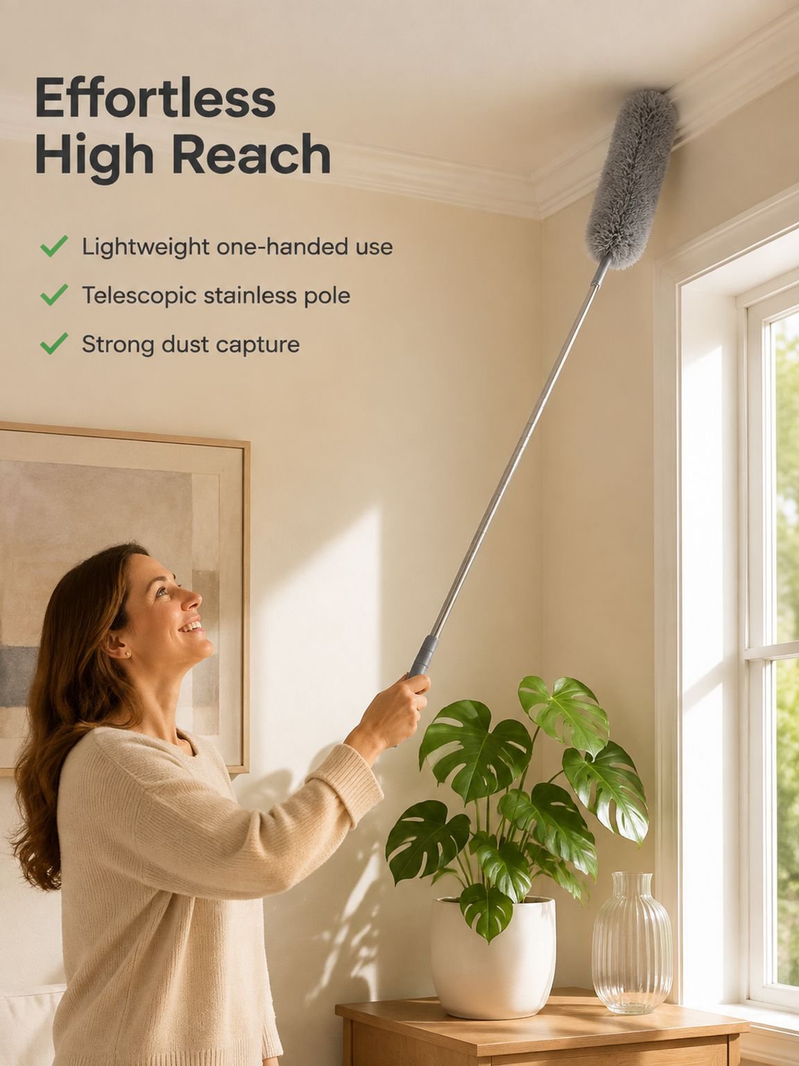 Household microfiber duster, extended duster, ceiling extendable feather duster