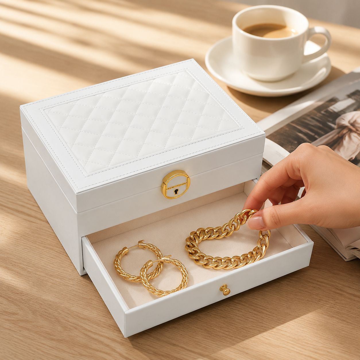 Three-Layer Multifunctional Leather Bracelet and Jewelry Case