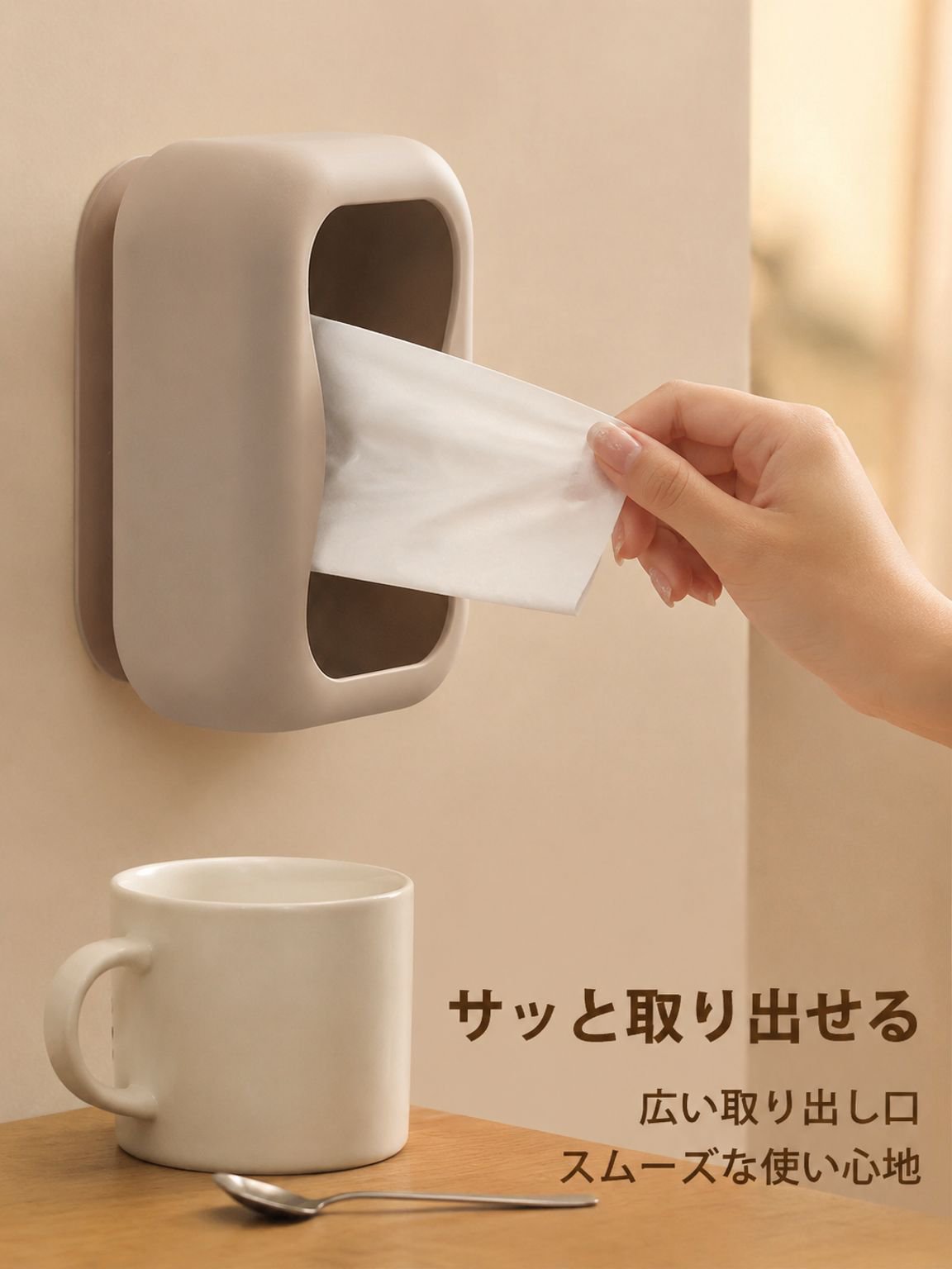 吸盤付きシリコン製壁掛けティッシュケース、多用途対応