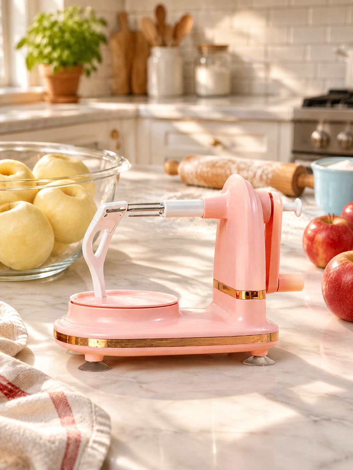 Hand Crank Apple Peeler Quick Fruit Peeling Machine Pink Scraper for Home