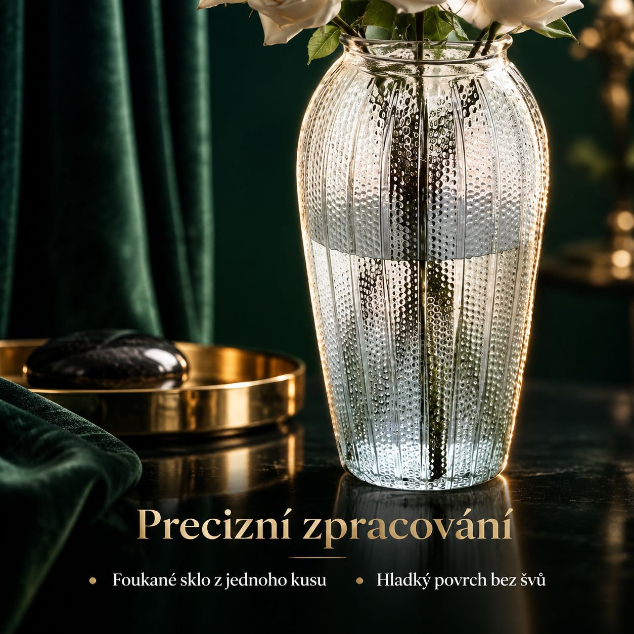Luxusní průhledná skleněná váza na čerstvé květiny, dekorace do obývacího pokoje