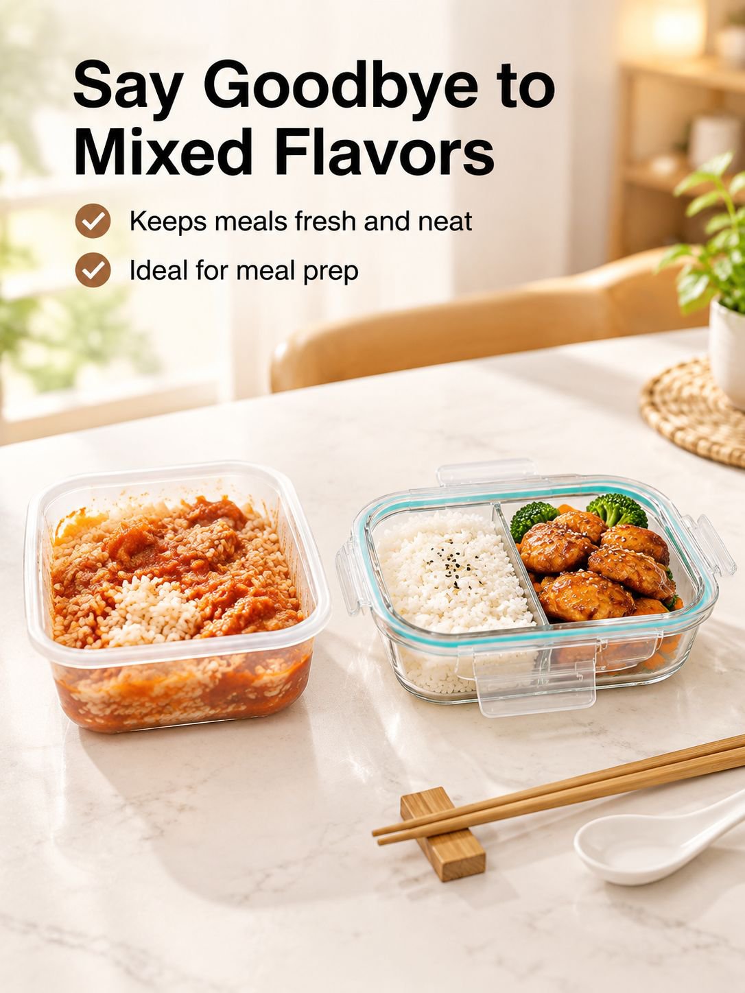 Leakproof glass lunch box with lid for work school and travel meals