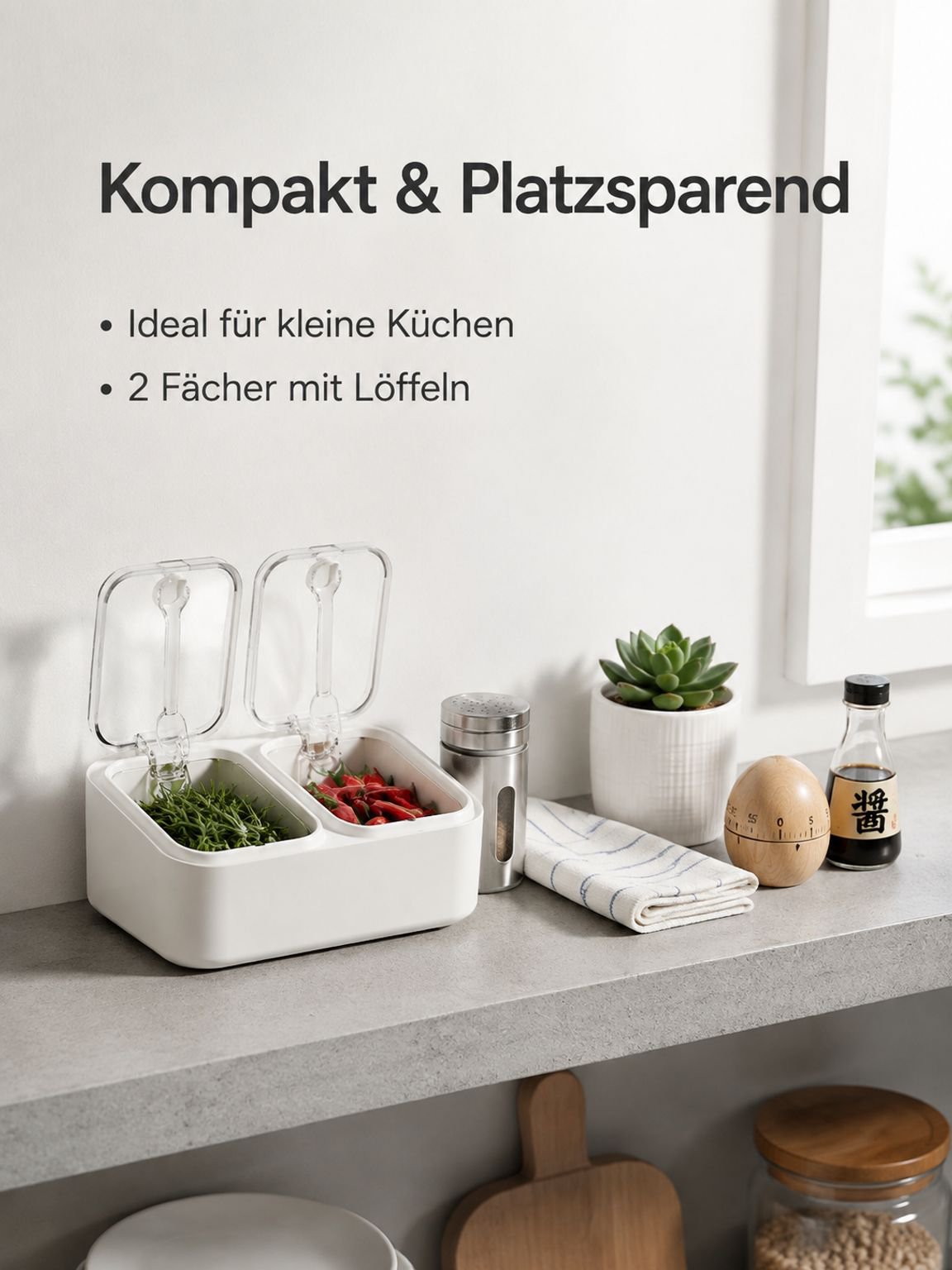 Multifunktionale Aufbewahrungsbox für Salz und Gewürze