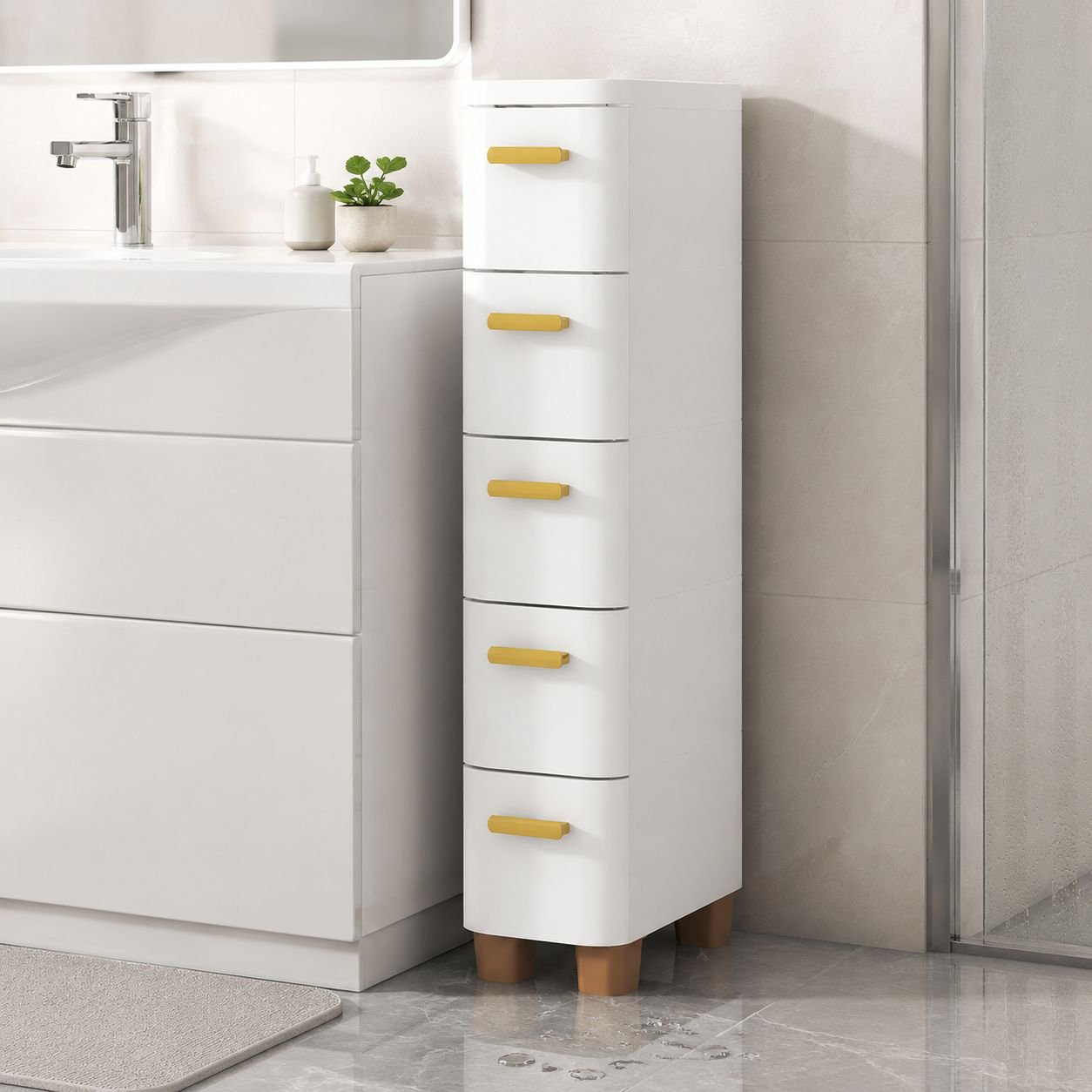 Compact multi-layer drawer organizer in a laundry room