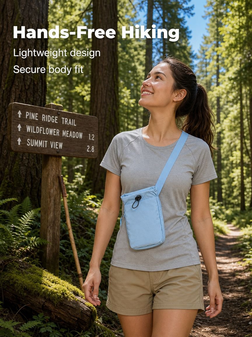 Portable Drawstring Phone Bag, Lightweight Leisure Crossbody Bag, Special for Hiking and Trekking