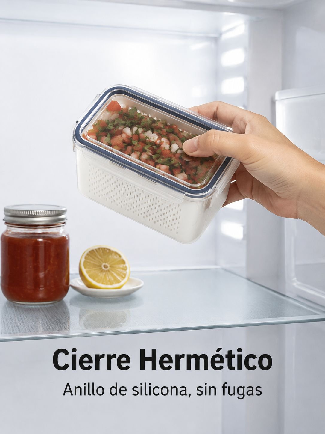 Caja conservadora con escurridor