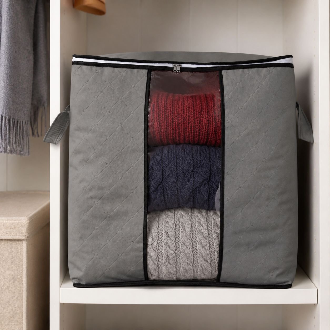 Water-resistant thick storage bag with zipper