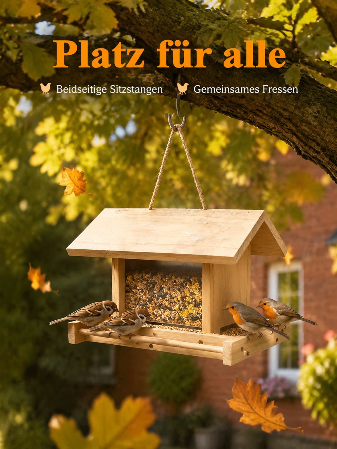 Neues Vogelhäuschen aus Holz, hängender Schmuck aus Kiefernholz, im Villenstil, Kunsthandwerk für de