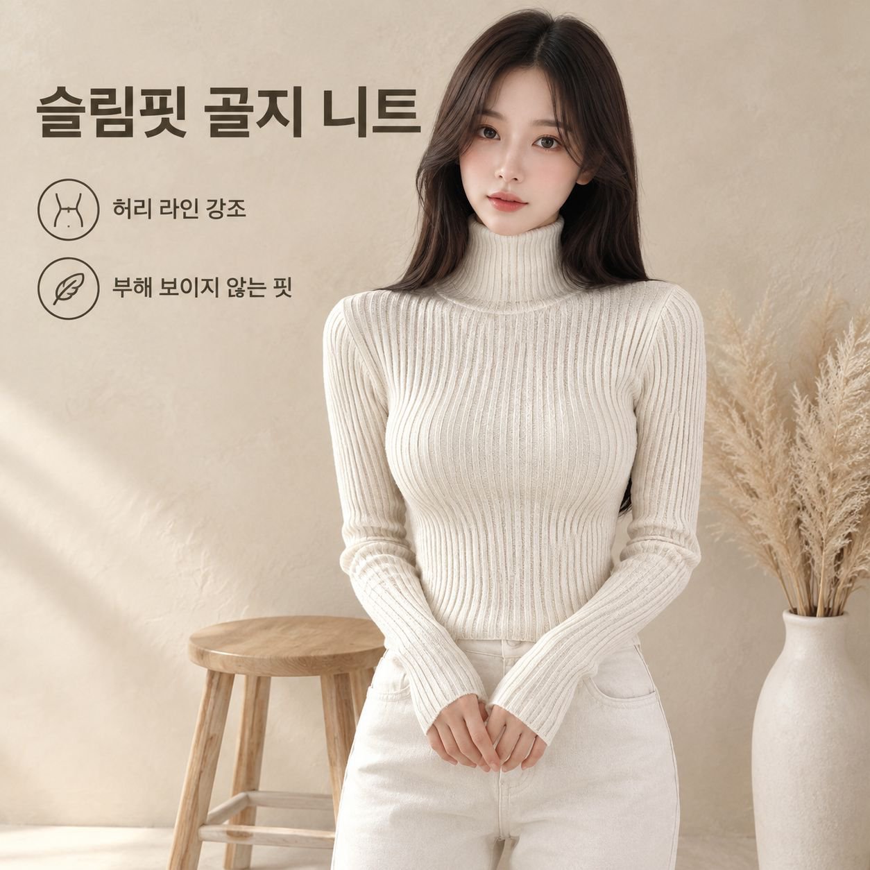 엄지 구멍이 있는 여성용 하이넥 긴팔 스웨터