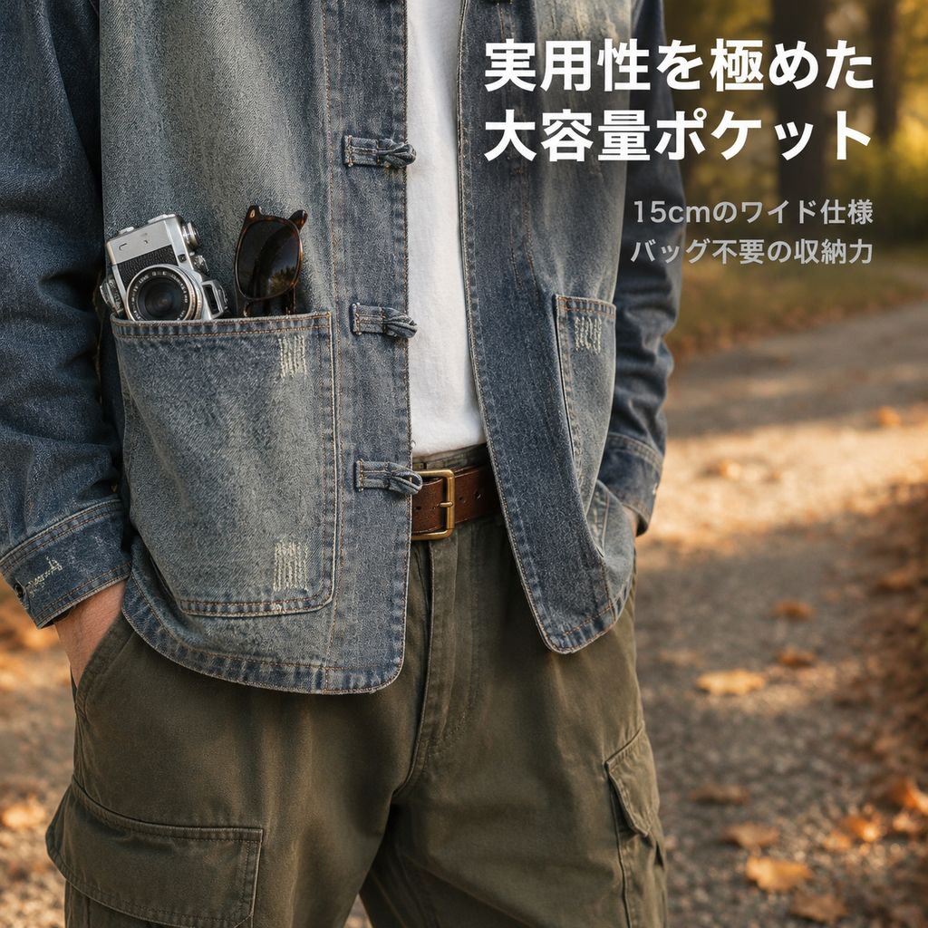 青年用大きいサイズ中国風デニムジャケット メンズ 中華風唐装アウター