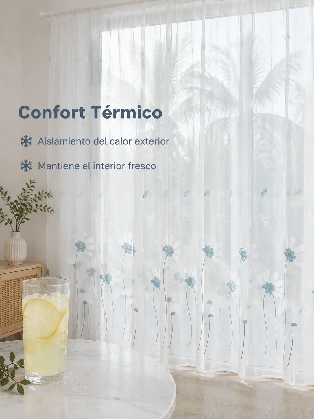 Cortinas de gasa minimalistas con diseño de margaritas para salón y dormitorio