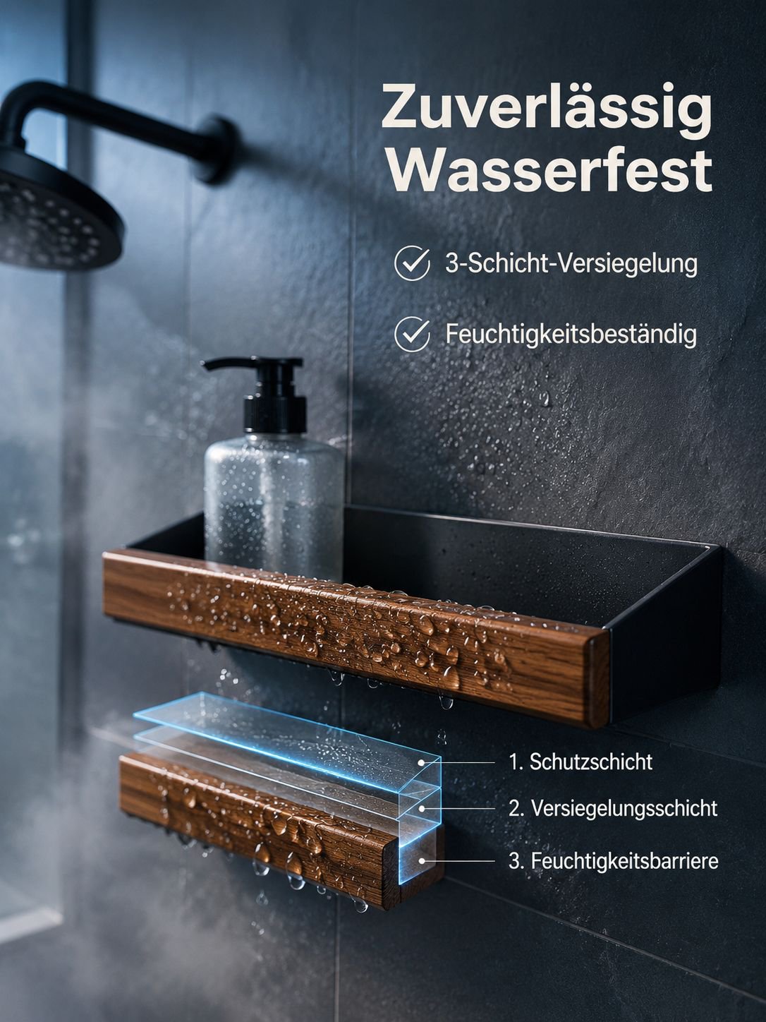 Modernes Badregal mit starker Haftung für Dusche und Badezimmerwand