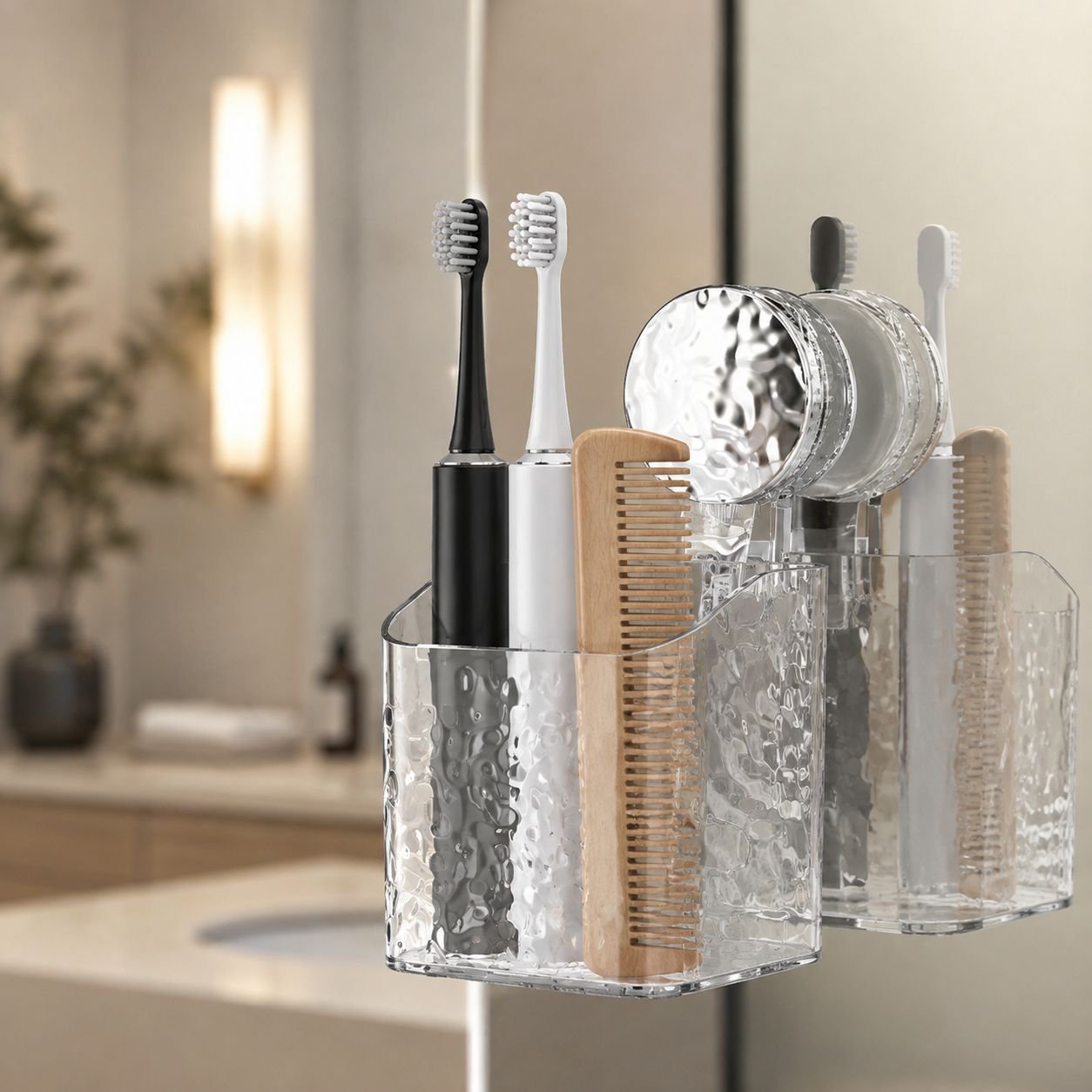 Home suction cup makeup holder with cosmetics